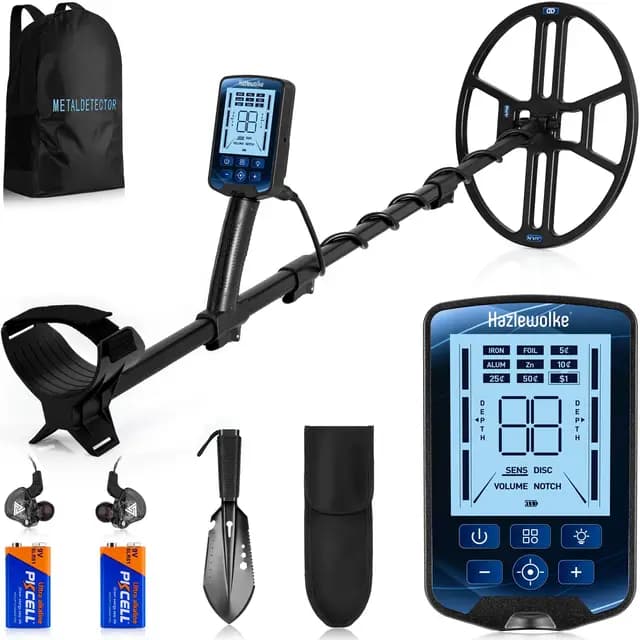 Hazlewolke Detector de Metales Profesional, Bobina de Búsqueda DD Impermeable de 14'', Metal Detector con Modo de Localización Precisa, Profundidad de Búsqueda de 33 cm, 4 Modos, Buscador de Metales