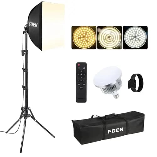 FGen softbox Kit iluminacion fotografia, 85W 2700-6400K Bombilla LED, 1x40x40cm softbox Cable de luz de 300cm de Longitud con Ajustable y 150cm trípode,Video y fotografía de Producto iluminacion