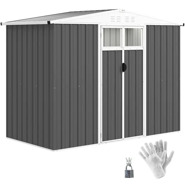 Outsunny Caseta de jardín de metal 2,7 m² caseta de jardín 246 x 117 x 180 cm caseta de herramientas con ventana, 4 rejillas de ventilación y puerta con cerradura, caseta de jardín exterior de acero