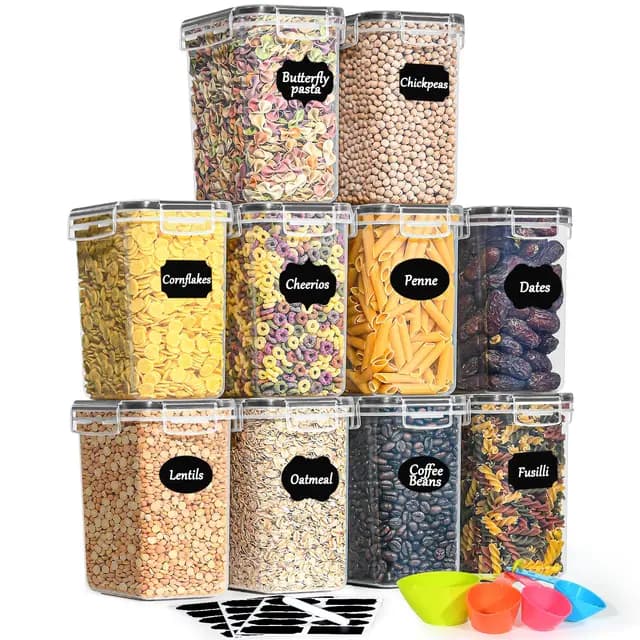 GoMaihe 1.6L Botes Cocina, Juego de 10 Piezas de Recipiente de Botes Cocina Almacenaje de Plástico de Alimentos Sellados con Tapa, Se Utiliza para Almacenar Cereales, Pasta, Arroz, Harina, Etc