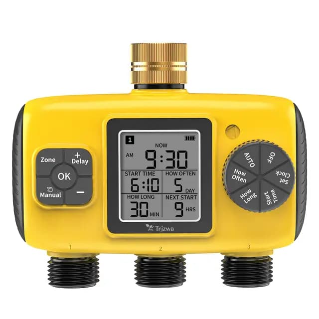 3 Salidas Sistema de Riego Automático, Programador de Riego Automático para Riego de Césped y Patios, con Pantalla LCD Retardo de Lluvia, IP65 a Prueba de Agua, Ahorro de Energía