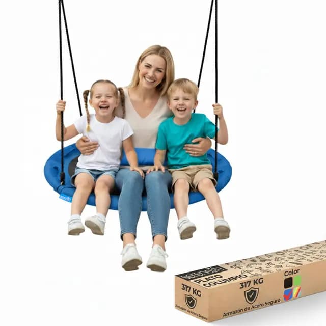 SereneLife Columpio Tipo Plato, Nido, 40", con Kit de Suspension Universal, Asiento Giratorio con Almohada y Bolsa de Transporte, Resistente al Agua e Intemperie