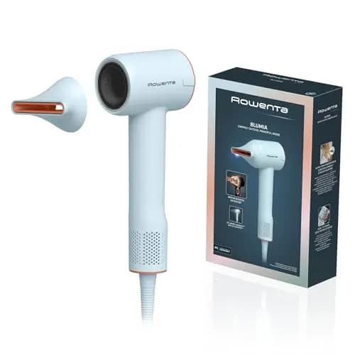 Rowenta Blumia Secador de Pelo Compacto y Ligero 350g, Motor Digital, Secado Rápido, Generador Iones, Control Inteligente 40°C, 3 temperaturas, 2 velocidades, Boquilla Magnética, Azul, HY5N10E0
