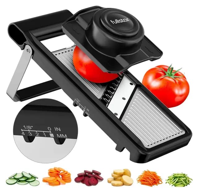 Fullstar Mandolina de Cocina Profesional 2 en 1 de Acero Inoxidable - Grosor Ajustable 1-4 mm - Mandolina con Cuchilla Juliana para Patatas, Frutas, Verduras y Queso