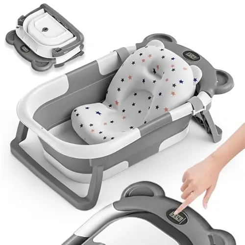 Superbe Bebé Bañera Plegable con Termómetro Gris