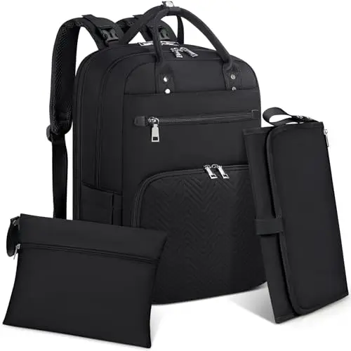 RAINSMORE Mochila Bebe Multifuncional Mochila Carro Bebe Pañaleras para Bebes con Cambiador Portátil y Correas para el Cochecito Grande Mochila Maternidad Negro