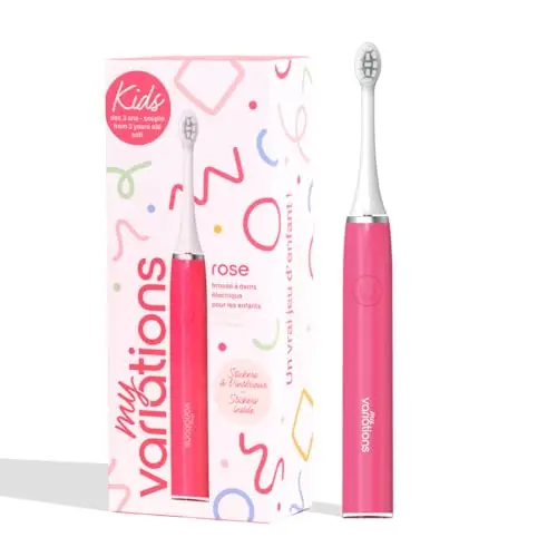 My Variations Cepillo de dientes eléctrico sónico recargable para niños, recomendado por dentistas, 2 modos, 27 calcomanías, 1 mes de duración de la batería, temporizador, adecuado para edades de 3