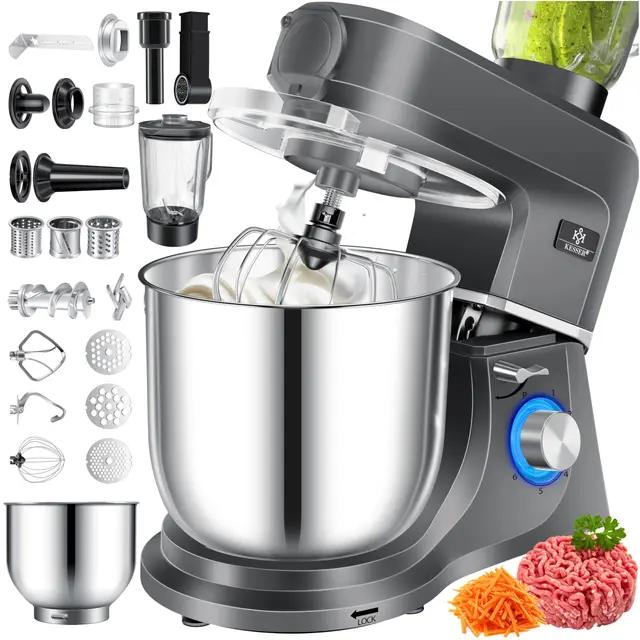 Kesser® 3 en 1 Robot de Cocina Universal K-KM 3000 con Picadora de Carne, Amasadora, Batidora Multifuncional de 5,5L con Tazón y 3 Utensilios para Mezclar, Centrifuga de 1,5L, Set de Accesorios