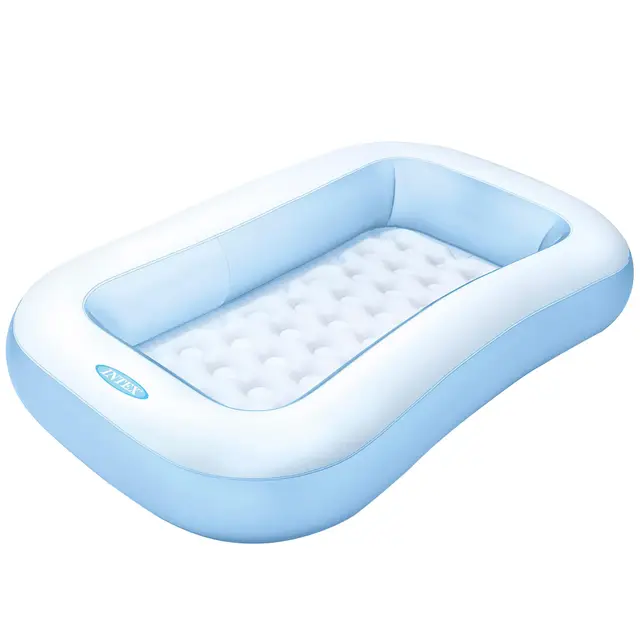 Intex Piscina Hinchable Infantil Rectangular, 166x100x25 cm, 90 litros de Capacidad, Suelo Hinchable para Mayor Comodidad, Piscina Azul para niños Desde 2 años, Incluye Parche de reparación (57403)