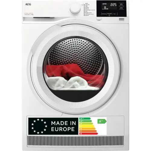 AEG TR718L2OB Secadora con Bomba de Calor de Libre Instalación, 8 Kg, Serie 7000, Programas a vapor y rápido, secado mixto, tecnología antiarrugas, Blanco, A++