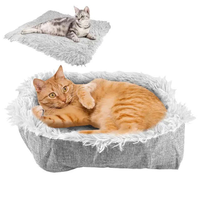 EXIN DECHEN Cama Gatos Lavable a Máquina, 2 en 1 Cama para Gatos y Perro Pequeño 61x51cm Espesamiento Cálido Mascotas Cojín Gris Suave Camas para Perro Pequeño, Gato, Conejo