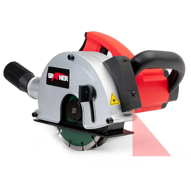 Grafner Fresadora de pared con láser, potente 1700 W con 4000 rpm, incluye 2 discos de corte de diamante de 150 mm de diámetro, extracción de polvo, ancho de ranura 14-29 mm, profundidad de ranura 10