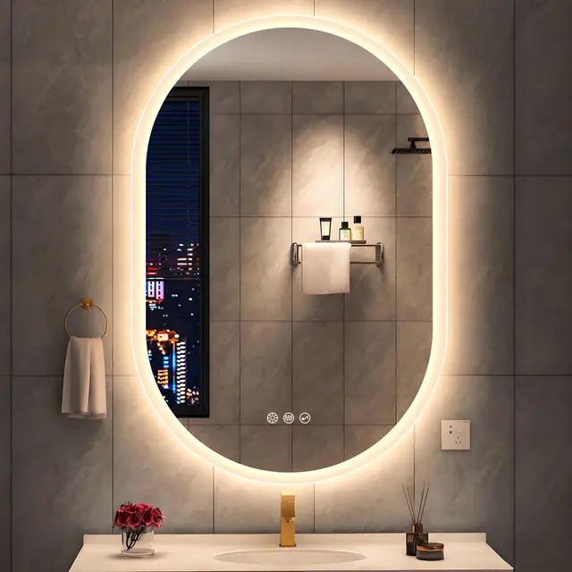 S'bagno Oval Bluetooth Espejo Baño con Luz 60x90cm, Antivaho, Espejos de Baño con Led y Memoria, 3000K/4000K/6500K, Regulable, Cristal Templado HD, IP44 Espejo Baño Led, Horizontal o Vertical