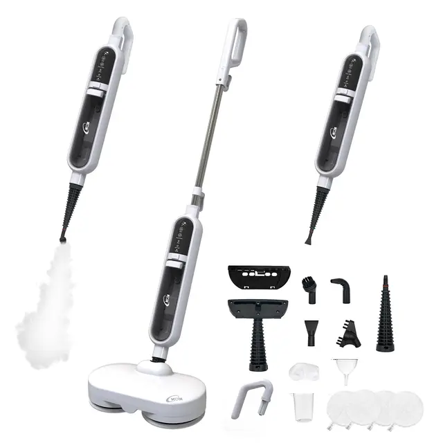 KOK 10-en-1 Mopa a Vapor, Limpiador a Vapor con función giratoria, Vapor a alta temperatura, 500ml Capacidad del depósito, 15 accesorios, 10s Temps de préchauffage, para dormitorios, cocinas y salones