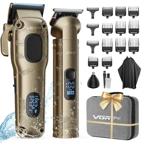 VGRPRO Maquina de Cortar Pelo Hombre Profesional, Cortapelos Hombre sin cable para Cortar el Pelo, Kit de cortadora de pelo y Trimmers para Hombre, Maquinilla Cortar Pelo con Caja de Embalaje(dorado)