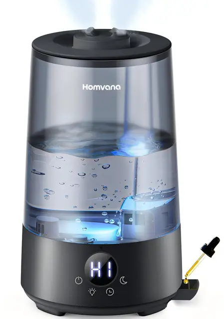 Homvana Humidificador Bebes Mocos y Tos, 3.6L Cool Mist Silencioso, Top-Fill 34 Horas de Funcionamiento, con Bandeja de Aroma, BPA Free Bebés y Plantas, 7 Color Light, Sleep Mode, Negro