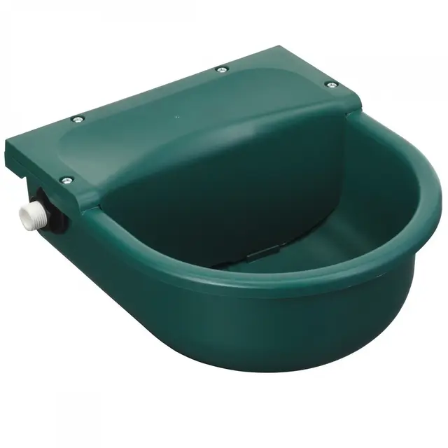 Kerbl Bebedero flotante verde de plástico, bebedero, 3 l, verde, 25,5 x 29 x 14,5 cm, Opción de conexión por la izquierda y por la derecha, 6,5 l/min a 3 bar