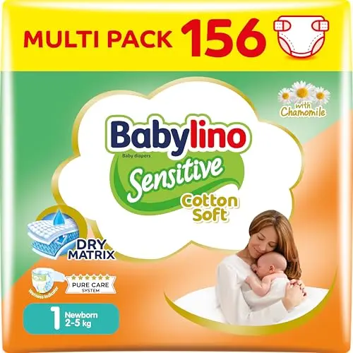 Babylino Sensitive Cotton Soft, Pañales Bebé Talla 1, Newborn (2-5 kg), 156 Pañales