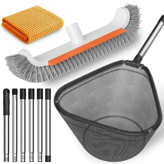 Red de piscina de 180 cm con barra telescópica, red de red fina pequeña, juego de limpieza de piscina con cepillo para piscina, spa, estanque, jacuzzis