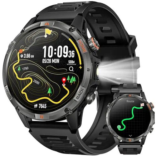 Reloj Inteligente Hombre con GPS Smartwatch: 1.46" Llamadas Bluetooth Reloj Deportivo con Brújula Linterna Led Podómetro Smart Watch 100+Modos Deporte con SpO2 Sueño Pulsera Actividad IOS Android