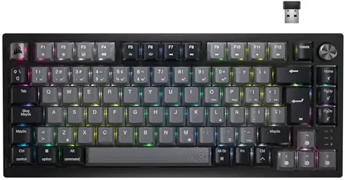 CORSAIR K65 PLUS WIRELESS 75% RGB Teclado Mecánico para Juegos Intercambiable en Caliente - Interruptores Lineales Rojos CORSAIR MLX Prelubricados - Insonorización - Teclados PBT - QWERTY ES - Negro
