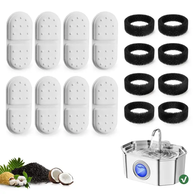 Apauk 3.2L Fuente para Gatos Acero Inoxidable, Bebedero Gatos, Silencioso Fuente de Agua para Gatos y Perros pequeños, con Ventana LED (envase Individual-8 filtros y 8 esponjas)