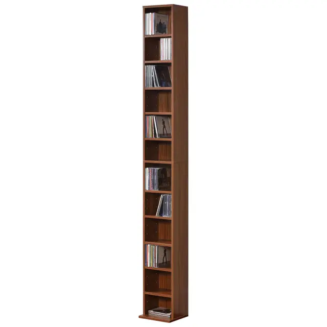 [en.casa] Estantería para CDs Tynset Soporte para DVDs Recuerdos Librería con 12 Compartimientos Estantes Ajustables en Altura Aglomerado 175 x 20 x 20 cm - Efecto Nogal