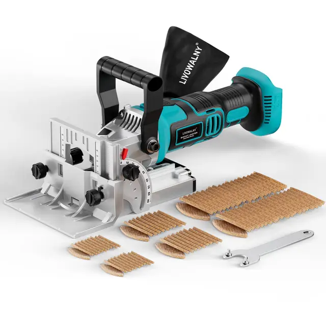 LIVOWALNY Fresadora de tacos plana compatible con Makita 18 V: fresadora ranuradora con batería con bolsa para el polvo y tacos planos para trabajar la madera (sin batería/cargador), 11000 rpm, ajuste