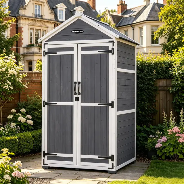 Caseta de Jardín Exterior Madera, Techo A Un Agua Protector UV, 99.3 × 56.5 × 178 cm, Cobertizo Jardín Exterior para Jardín, Terraza, Patio Trasero, Césped