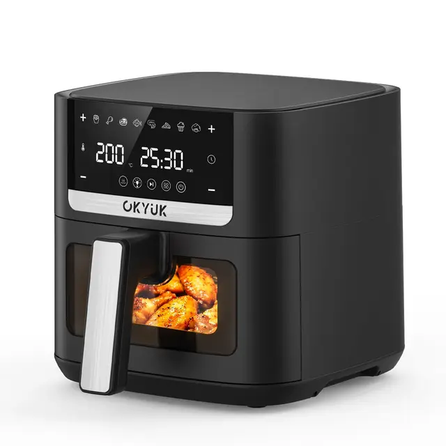 OKYUK Air Fryer 6L, Freidora de Aire, Freidora Aire Ventana Visualización, Freidora sin aceite, 8 programas, pantalla LED digital, temporizador, fácil de usar, Temperatura 80-200°C