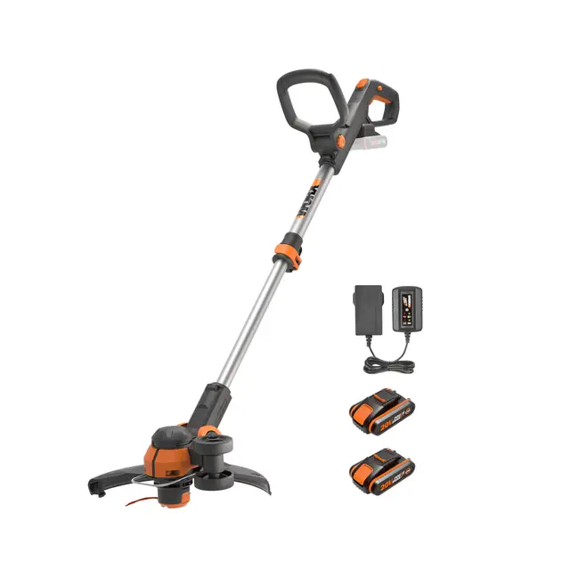 WORX WG163E Desbrozadora y Cortabordes 2 en 1 a Batería 20V 2Ah, Sistema Command Feed Automático, Cabezal Giratorio 90°, para Jardines Medianos