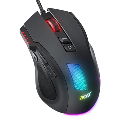 Acer Ratón Gaming para Juegos con Cable, RGB Mouse Gaming Ergonómico 12800 dpi con 8 Botones, Botón de Disparo Rápido y Conductor Personalizable, Ideal para Juegos en PC y portátiles