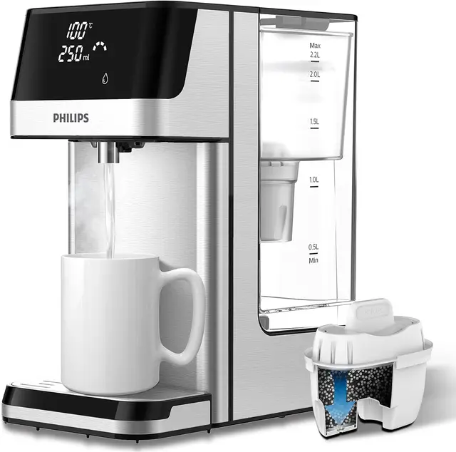 Philips 3100 Series Dispensador de Agua Caliente con Filtración Taste+, Agua Caliente filtrada en Segundos, Reduce el Cloro y la Cal, No Requiere Instalación