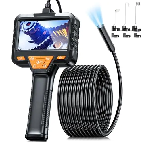 Endoscopio Cámara de Inspección, SKYBASIC Cámara Endoscópica 4.3'' Pantalla IPS HD Cámara Endoscopio IP67 Impermeable con 8 Luces LED, Endoscopio de Cámara de Drenaje de Mano Cable Semi-Rígido-5M