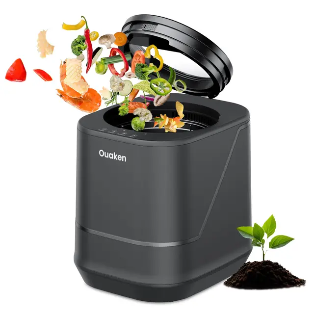 Compostador Eléctrico de Cocina 4L, Compostador Inteligente de Encimera, Sin Olor & Silencioso, Auto-limpiador – Convierte los Residuos de Alimentos en Fertilizantes, Compostador Interior, Negro