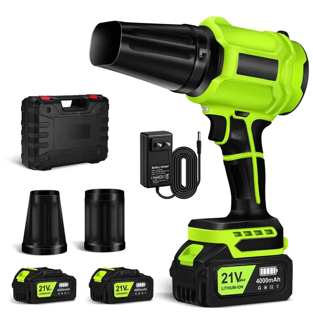 Soplador de Hojas, Soplador Turbo Jet, Soplador de Aire Potente con 2 Baterías 800000 RPM, Ideal para Jardín, Coche, Patio, Nieve y Camping, Verde Lima