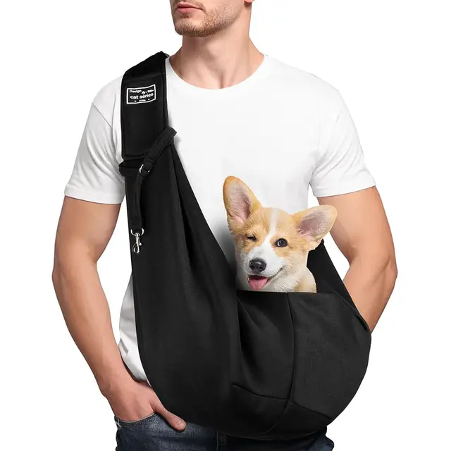 Bolso de Hombro para Mascotas, 16lb Bolso de Viaje para Perro Gato, Negro Bolsa Transporte Ajustable para Perros con Cinturón Seguridad y Bolsillo, para Perro y Gato Paseos al Aire Libre Viajes