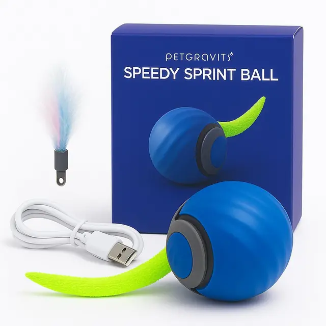 Pelota Interactiva para Gatos Recargable USB-C, Juguete Interactivo Automático con Modo Inteligente, Bola para Gatos de Silicona con 2 Velocidades y Cola Intercambiable para Interior, 5 cm