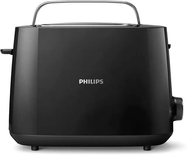 Philips Daily Collection Tostadora, 2 Ranuras, 8 Opciones Ajustes, Rejilla Calientabollos y Descongelación, Elevación Alta, Apagado Auto, Negro (HD2581/90)