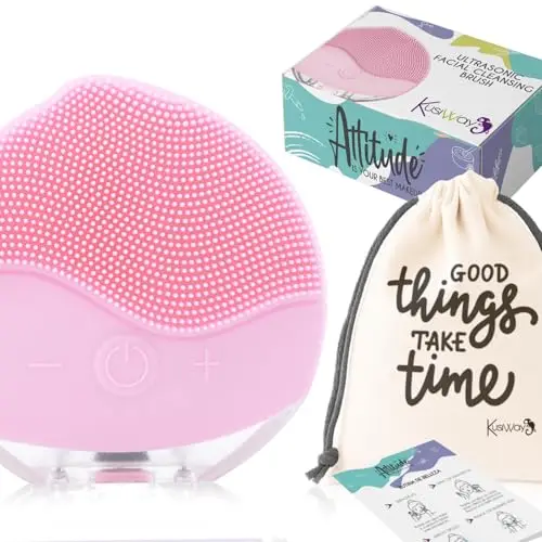 Cepillo facial limpiador eléctrico, Masajeador ultrasónico recargable de silicona resistente al agua (IPX6). Dispositivo de limpieza skincare, antiage, re afirmante, exfoliación, regalo. Attitude (Ros