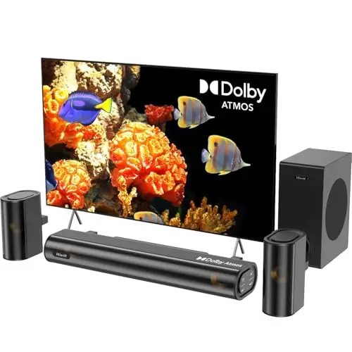 Hiwill 4.1 Barra de Sonido con Dolby Atmos, 300W Barras de Sonido para TV con Subwoofer, 2 Altavoces Envolventes Frontales, Home Cinema, Graves y Agudos Ajustables, HiElite A41