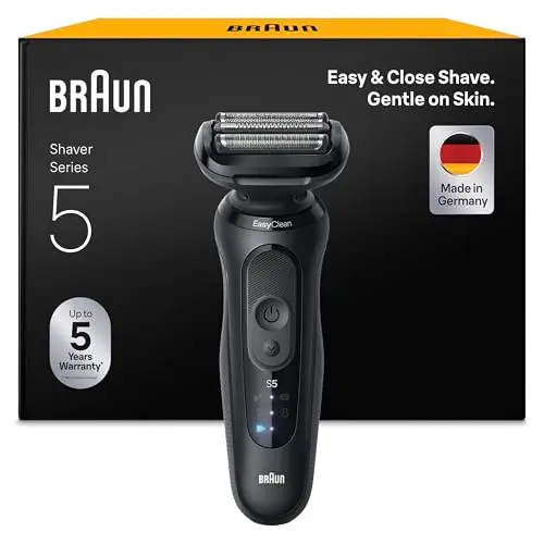 Braun Series 5 Afeitadora Eléctrica Hombre, 52-N1000SI, Negro | Máquina de Afeitar Resistente al Agua, 2 Modos de Afeitado, Recargable, 50 Min De Uso, Láminas Flexibles, Carga Rápida