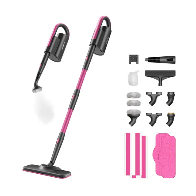 Schenley mopa a vapor 19-en-1 con limpiador de mano desmontable, diseño de doble tubo para suelos duros, paredes y juntas, con accesorios y almohadillas de microfibra lavables y desechables