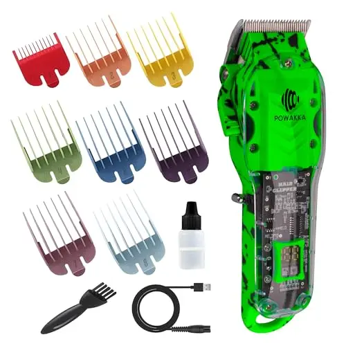 Recortadora de Pelo Inalámbrica LED VERDE – Motor Potente – Cortapelos para Hombre, Barba y Cabello con Kit de 8 Peines Guía y Batería de Larga Duración