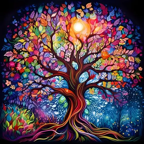 MEIYUDA 5D Diamond Painting Colorido Árbol de la Vida, Diamond Painting Kit Completo, Manualidades Adultos DIY Cristal Pintura De Diamante Para, Painting Para Decoración De Pared Del Hogar 30x30cm