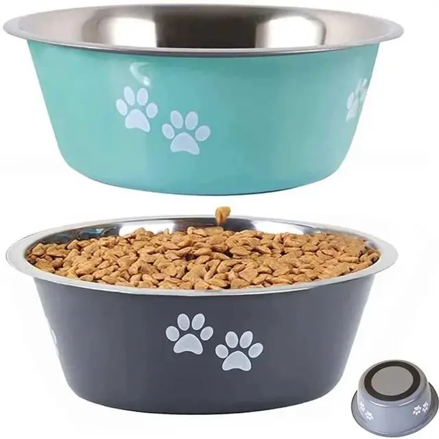 Comedero Perro, 2 Cuencos para Perros de Acero Inoxidable, Platos para Perros y Gatos Antideslizantes con Suela de Silicona para Agua y Comida, 2 Unidades de 860ml