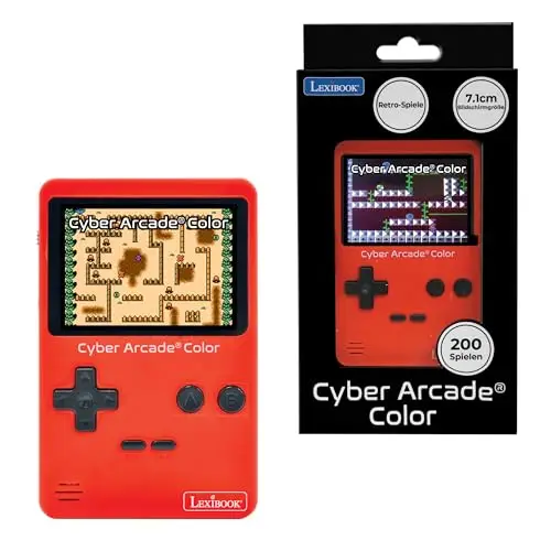 Lexibook, Cyber Arcade® Color, Consola de Juegos Retro portátil, 200 Juegos de acción, Deporte, Carreras, lógica y Mucho más, Pantalla LCD a Color de 2,8", Rojo, JL2389