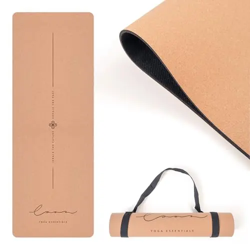 LAAR Yoga Essentials – Esterilla de Yoga de Corcho Natural y Caucho Ecológico (183×66×5 cm) | Antideslizante, Resistente, con Cinta de Transporte | Esterilla Premium para Yoga, Pilates y Fitness