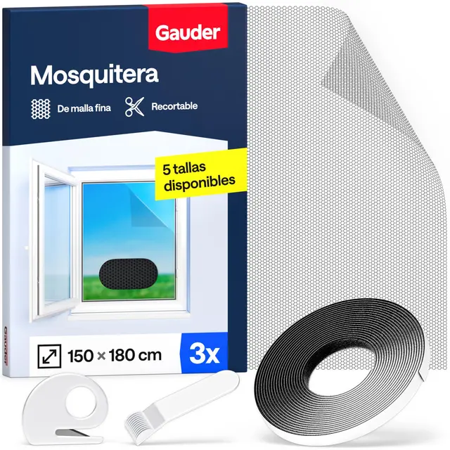 GAUDER Mosquitera para Ventana - Red Anti-Insectos con Cierre de Gancho y Bucle - Protección Adhesiva contra Mosquitos - Malla Autoadhesiva (3 Piezas - 150 x 180 cm - Negra)