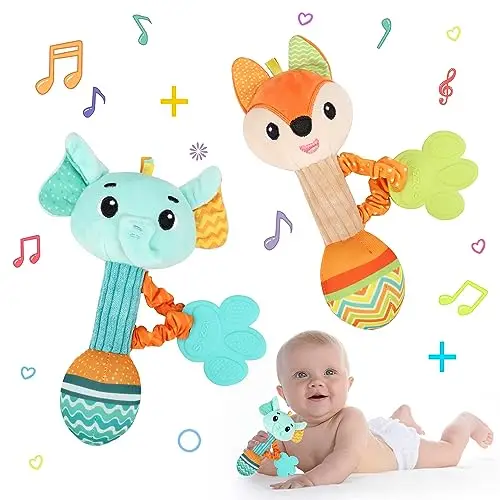 Sonajero de Juguete Muñeca de Peluche, Juguetes Sonajero Bebe 0 3 6 12 Meses, Juguete Montessori, Sonajero Peluche Juguete para Bebé Peluches Suaves de Bebe Sentido Animales Felpa Juguete